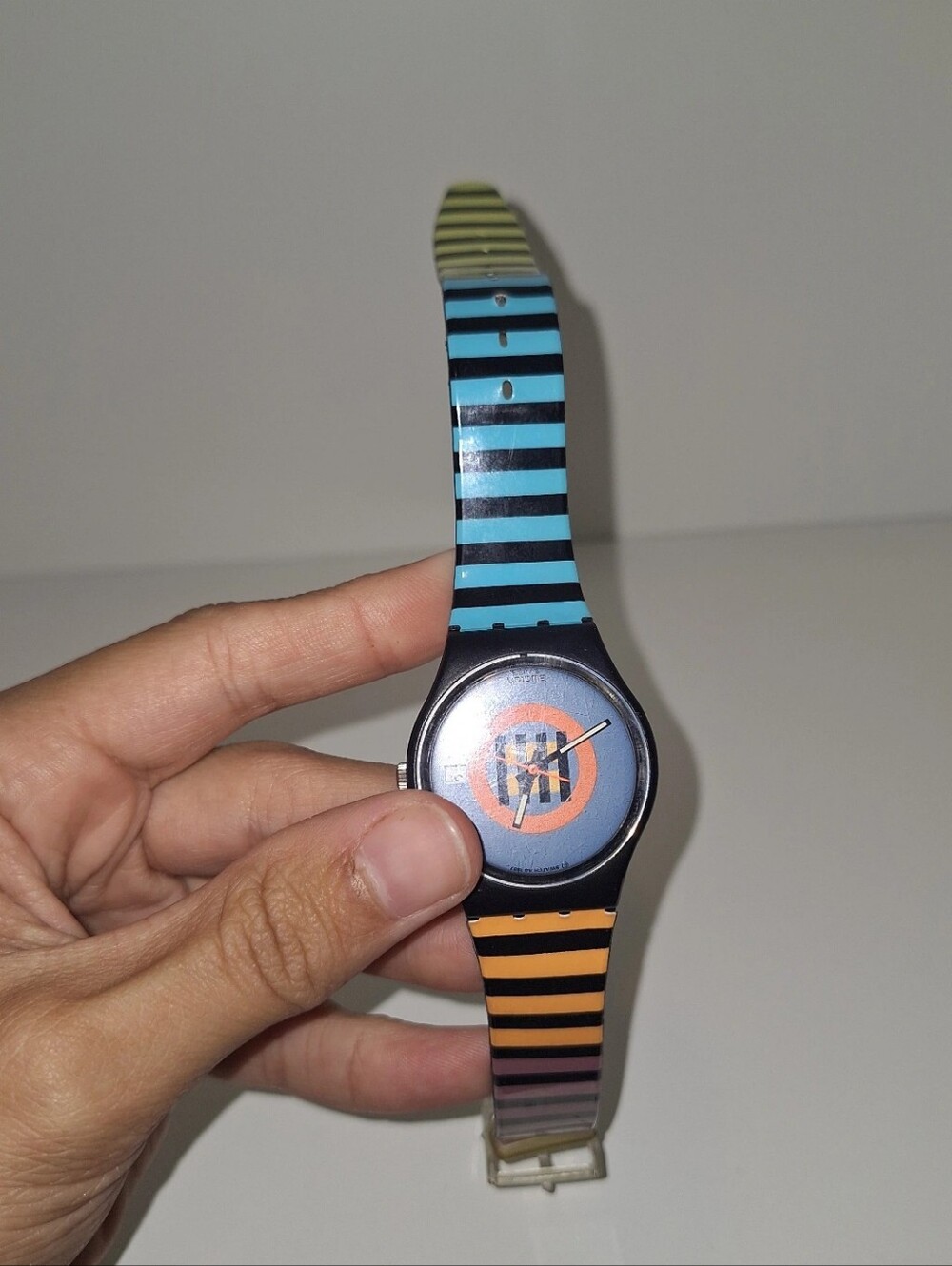 Swatch Gent Vintage Multicolored Striped Dial Watch 1988 EUC - Picture 3 of 3